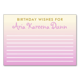 Birthday wünscht Advice Card Ombre Beige und Pink Tischnummer