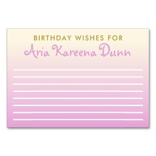 Birthday wünscht Advice Card Ombre Beige und Pink Tischnummer (Vorderseite)