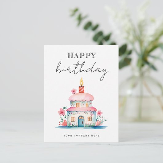 Birthday wünscht Birthday Cake House Realty Postkarte (Stehend Vorderseite)