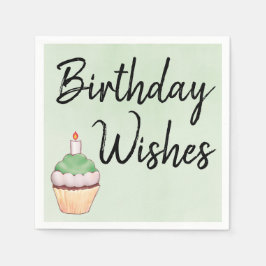 Birthday wünscht Cupcake Green Water Farbe Serviette