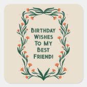 Birthday wünscht elegante Blumenrahmen Quadratischer Aufkleber (Vorderseite)