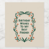 Birthday wünscht elegante Blumenrahmen Weinetikett (Einzelnes Label)