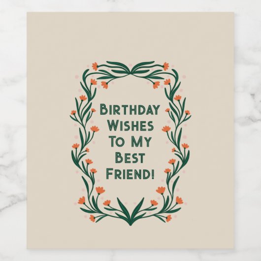 Birthday wünscht elegante Blumenrahmen Weinetikett (Einzelnes Label)