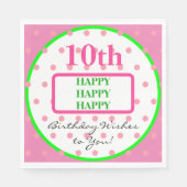 Birthday wünscht grüne rosa Polka Dots Serviette (Vorderseite)