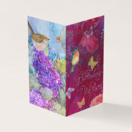 Birthday wünscht mit Blume Vögel Schmetterling