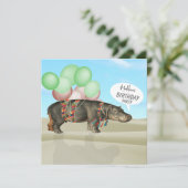 Birthday Wüste Fun Hippo Balloons farbenfroh Einladung (Stehend Vorderseite)
