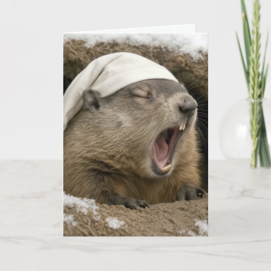 Birthday Yawning Groundhog Wearing a Nightcap Karte (Vorderseite)