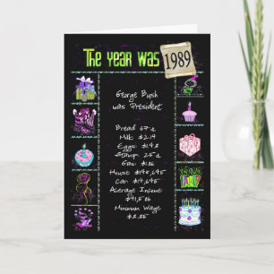 Birthday Year 1989 Fun Trivia Facts Karte