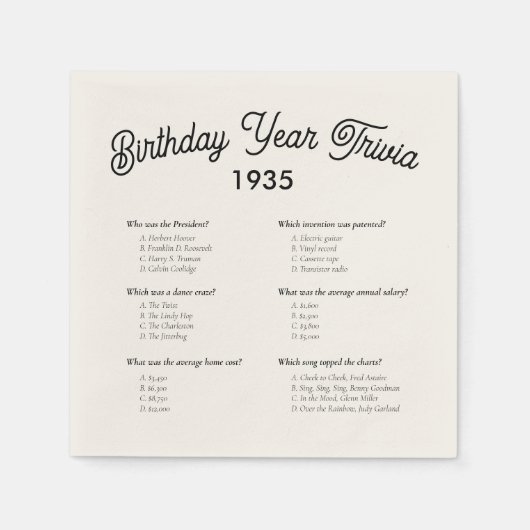 Birthday Year Trivia Game Party Napkins Serviette (Vorderseite)
