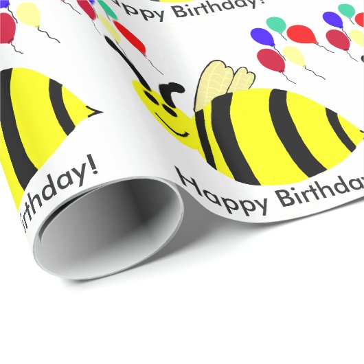 Birthday Yellow Bee Balloons Geschenkpapier (Rolleneckpunkt)