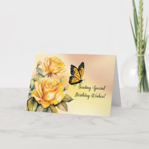Birthday Yellow Roses mit Monarch Butterfly Karte