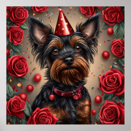 Birthday Yorkshire Terrier Wear Party Hat Poster