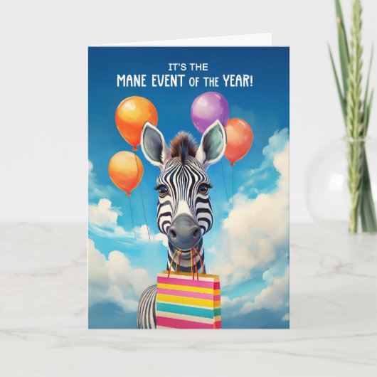 Birthday Zebra MANE Event mit Balloons Karte (Vorderseite)