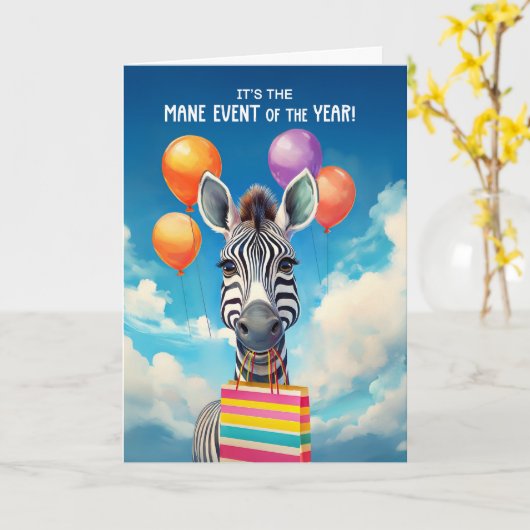 Birthday Zebra MANE Event mit Balloons Karte (Gelbe Blume)