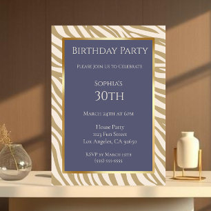 Birthday-Zebra Print-Blue und Beige- Einladung
