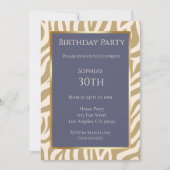 Birthday-Zebra Print-Blue und Beige- Einladung (Vorderseite)