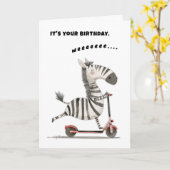 Birthday Zebra Scooter Freie Spirit Card Karte (Gelbe Blume)