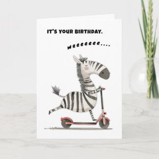 Birthday Zebra Scooter Freie Spirit Card Karte