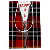 Birthday Zipper auf Tartan Kariert Mittlere Geschenktüte (Vorderseite)
