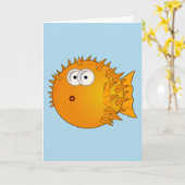 BIRTHDAYS BLOW, PUFFER FISH FUNNY CARD KARTE (Gelbe Blume)