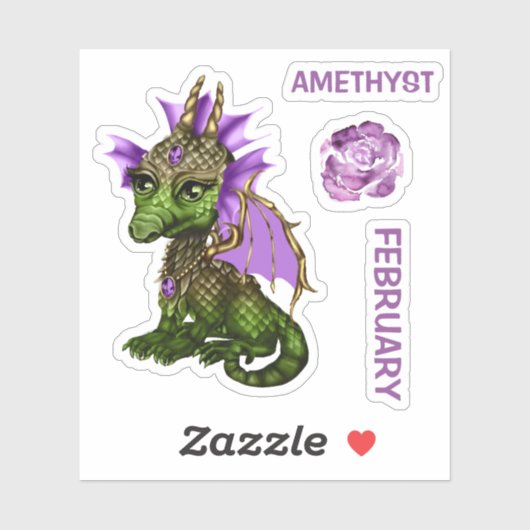 Birthstone Baby Dragon Februar Amethyst Aufkleber (Blatt)