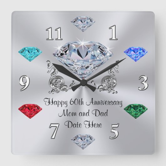 Birthstone Diamond Anniversary Clock for Eltern Quadratische Wanduhr (Vorderseite)