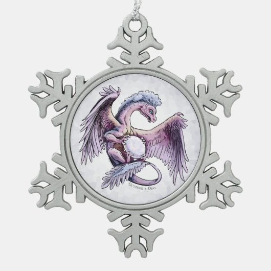 Birthstone-Drache vom Oktober: Opal Schneeflocken Zinn-Ornament (Vorderseite)