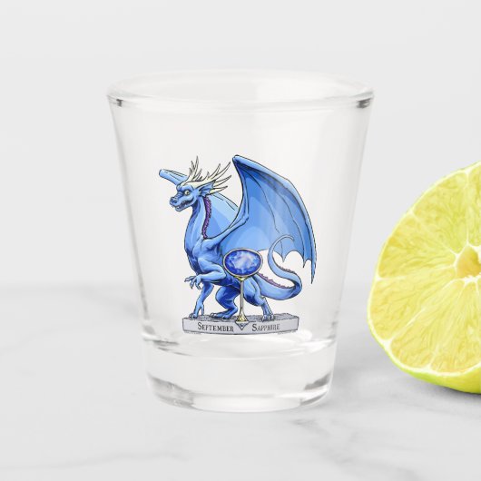 Birthstone-Drache vom September: Saphire Schnapsglas (Vorderseite)