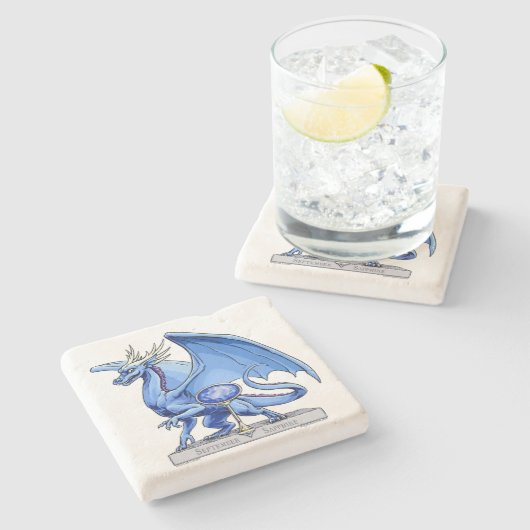 Birthstone-Drache vom September: Saphire Steinuntersetzer (Seitenansicht)