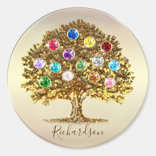 Birthstone Familienbaum - Geschenkverpackung Runder Aufkleber (Vorderseite)