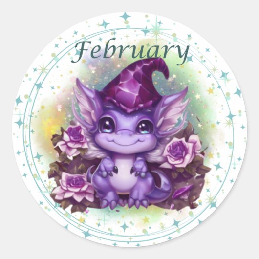 Birthstone Februar Amethyst Dragon Sticker (Vorderseite)