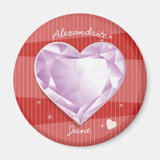 Birthstones June Alexandrite Pink Lila Herz Magnet (Vorne)