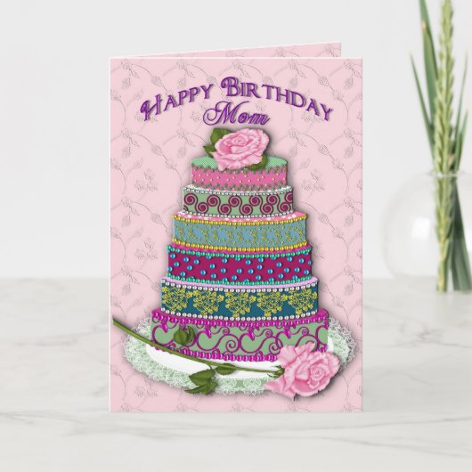 BIRTHTAG - MAMA - TIERD BIRTHDAY CAKE ROSE KARTE (Vorderseite)