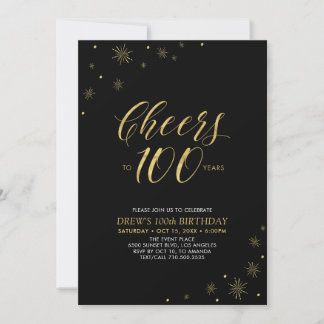 Bis 100 | Gold & Black 100. Geburtstagsparty Einladung
