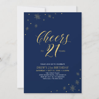 Bis 21 | Gold & Navy 21. Geburtstag Party Einladung