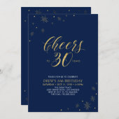Bis 30 | Gold & Navy 30. Geburtstag Party Einladung (Vorne/Hinten)