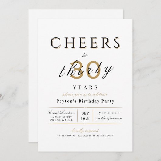 Bis 30 Jahre eleganter, moderner, schlichter Gebur Einladung (Vorne/Hinten)