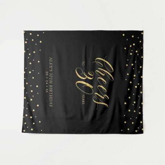 Bis 30 Jahre | Gold & Black Birthday Party T Wandteppich (Vorderseite (Horizontal))