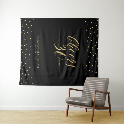 Bis 30 Jahre | Gold & Black Birthday Party T Wandteppich (Beispiel (Horizontal))