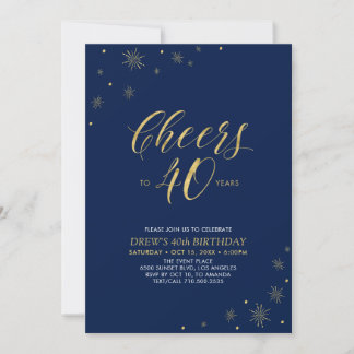 Bis 40 | Gold & Navy 40. Geburtstags-Party Einladung