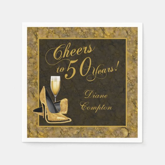 Bis 50 Jahre Gold Black Serviette (Vorderseite)