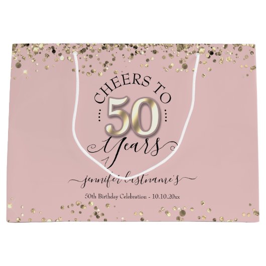Bis 50 Jahre Gold Glitzer Große Geschenktüte (Vorderseite)