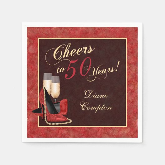 Bis 50 Jahre Red Gold Black Serviette (Vorderseite)