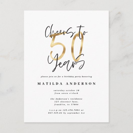 Bis 50 Jahre Schwarz und Gold modern stilvoll Postkarte (Vorderseite)