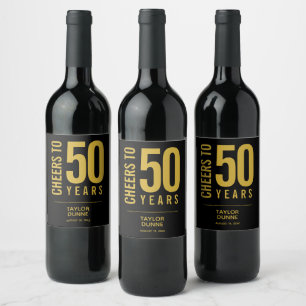 Bis 50 Jahre Schwarz und Gold Weinetikett