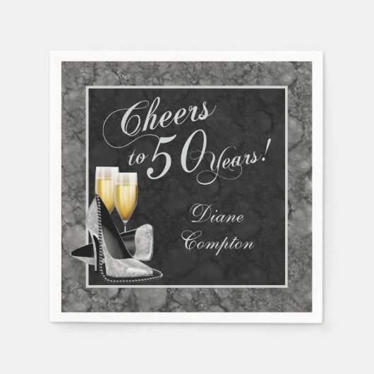 Bis 50 Jahre Silber und Schwarz Serviette (Vorderseite)