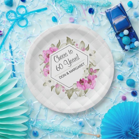 Bis 60 Jahre Diamond Geometric Pink Custom Pappteller (Party)