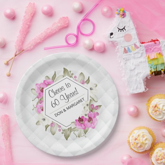 Bis 60 Jahre Diamond Geometric Pink Custom Pappteller (Party)