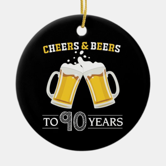 Bis 90 Jahre Käse und Bier Keramik Ornament (Vorne)