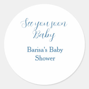 bis bald baby shower blau name datum einfach runder aufkleber